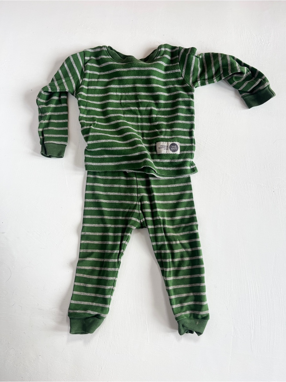 Vae Nait Green and Gray Striped Kids Pajama Set